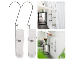 Radiator Luchtbevochtigers - Waterverdampers - Set van 2 stuks - Rvs Houder - Mat Wit Glas - 20x5cm