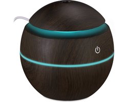 Relaxdays aroma diffuser - water & geurolie - luchtbevochtiger 150 ml - LED kleurverandering - USB aansluiting - donkerbruin - dark Brown