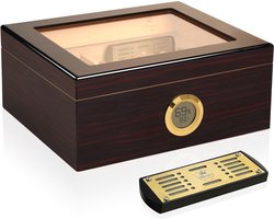 Sigaren Humidor met Digitale Hygrometer en Luchtbevochtiger – Cederhout Opbergdoos voor 30-50 Sigaren – Perfect Cadeau voor Sigarenliefhebbers