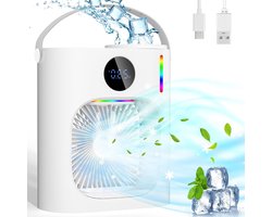 4-in-1 draagbare airconditioner en mini-luchtkoeler met koelnevel 900 ml - USB-ventilator voor bureau - 3 snelheden - 7 kleuren licht .