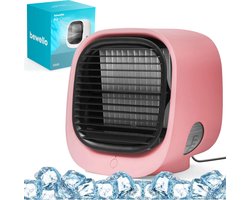 Bewello® - Mini Airco - Mini Ventilator voor Bureau - USB Ventilator met Luchtkoeler - Kleine Tafelventilator Airco - Roze - Mobiele Water Aircooler - met LED moodlight - Fluisterstil