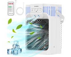 Draagbare airconditioner koelventilator 4-in-1 mini-mobiele airconditionerventilator 3 windsnelheden en 7 LED-verlichting 3 koeltimers verwijderbare persoonlijke airco