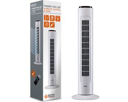 Dutch Originals - Torenventilator - Aircooler met Afstandsbediening - Verkoeling met 50W - 3 Snelheden- 70° Draaien - Timer tot 7,5 uur - 75 cm x 22 x 22 cm