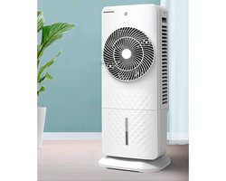 Fluux® luchtkoeler - aircooler- 3-1 ventielatorkoeler en luchtbevochtiger - met schommelde watertank - 3 swingsnelheid - 5.5Liter - 65W - LxBxH 60X26X26Cm