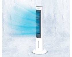 Livington ChillTower - Aircooler met waterkoeling - draagbare airconditioner met 3 niveaus - krachtige maxi-tower-luchtkoeler met tankvolume voor 12 uur koelen