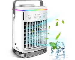 LotaHome - Mini Airco - Air Cooler met Verlichting, Timer en 4 Snelheden - Luchtverfrisser - Krachtige Luchtkoeler - Ventilator - Draagbare Mobiele Airco - Fluisterstille Luchtkoeler - 7 Sfeerkleuren - 4-in-1 - Airconditioning - 2 Koelfuncties - Wit