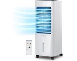 Mobiele Luchtkoeler 5L - Aircooler met 4 Standen en 3 Snelheden - 10L Waterreservoir - Krachtige Verdampingsluchtkoeler met Ventilator - Automatische Oscillatie - Luchtkoeling - Wit Luchtkoeler