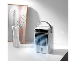 WizBay Premium Select® Draagbare Desktop Mini Water Airco Cooler - LED Licht en Display - 500ml Watertank - Extra Wet Pad Koeling - Mist Luchtvochtigheid - Met draagbaar Handvat - Voor Kantoor Slaapkamer Woonkamer Camping Vakantie - Kleur Wit