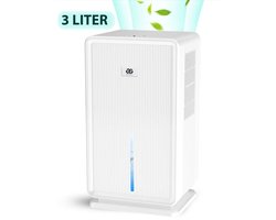 Luchtontvochtiger 3 Liter - Ontvochtigd 1000ml Per Dag - Geschikt voor Babykamer & Slaapkamer - 3L - Huis & Kantoor - LED - Wit