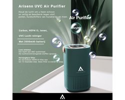 Arisenn® Aromatherapie HEPA13 Ionen Luchtreiniger - Air Purifier - Luchtreiniger inclusief HEPA 13 (medisch) + 2000mAh accu + Actieve Koolstof - Vervangbaar HEPA Filter - IO-TH13-Carbon-V2 - UPGRADED versie