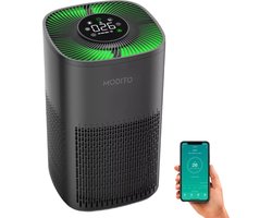 Modito Luchtreiniger - Air Purifier met APP - 4-in-1 filtersysteem - Ionisatie - HEPA 13 filter + koolstoffilter - Verminderd huisstofmijt, hooikoorts, allergie & stof - Zwart - 210 m³/u