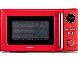 Medion Retro magnetron MD 15000 - rood - 800 W vermogen - 20 L compact - 5 magnetronstanden - ontdooifunctie - timerfunctie - stijlvol retro design