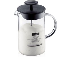 Bodum 1446-01 melkopschuimer met glazen handvat Latteo, zwart, H 18 cm, B 15,6 cm, L 10 cm