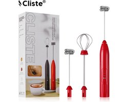 Cliste Elektrische Melkopschuimer - Melkschuimer Elektrisch, Melk Schuimer, Melkklopper, Nespresso, Koffie - met Garde en Spiraalgarde - USB Oplaadbaar - 3 Snelheidsfuncties - Rood