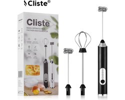 Cliste Elektrische Melkopschuimer - Melkschuimer Elektrisch, Melk Schuimer, Melkklopper, Nespresso, Koffie - met Garde en Spiraalgarde - USB Oplaadbaar - 3 Snelheidsfuncties - Zwart