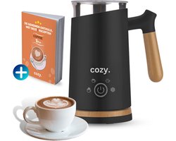 cozy.® Premium Melkopschuimer Electrisch - 4-in-1 Melkschuimer - Milk Frother - Opschuimer - Mat Zwart en Hout