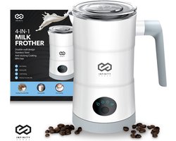 Infinity Goods 4-in-1 Elektrische Melkopschuimer - 350 ml - Opschuimen en verwarmen - Cappuccino - Vaatwasserbestendig - Wit