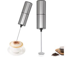 MONOO - Elektrische Melkopschuimer - Melk Opschuimer Handmatig - Koffie Mini Mixer - Draadloos op Batterijen - Zonder Stekker - Cappuccino - Matcha - Frappé - Chocolademelk - Shakes - Zilver