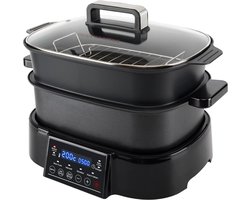 2-in-1 Multikoker - Multicooker - Grillen - Koken - Stoomkoken - Verwarmde Grillplaten - Stoomkookopzetstuk - Antraciet