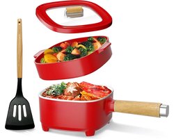 ALLGoods. Hotpot Electrisch – Kaasfondue Pan Elektrische Multipan – Multifunctioneel 2L - Chinese Fondue 350/800Watt – Saute Pan – Friteuse – Hete Pan- Stomer – Langzame Kookplaat – Gemakkelijk Schoon te Maken - Rood