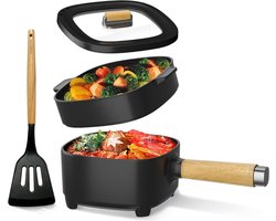 ALLGoods. Hotpot Electrisch – Kaasfondue Pan Elektrische Multipan – Multifunctioneel 2L - Chinese Fondue 350/800Watt – Saute Pan – Friteuse – Hete Pan- Stomer – Langzame Kookplaat – Gemakkelijk Schoon te Maken - Zwart