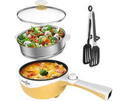 Hotpot Electrisch Chinees – Kaasfondue Pan Elektrische Multipan – Multifunctioneel 1.7L - Chinese Fondue 200/600Watt – Saute Pan – Friteuse – Hete Pan- Stomer – Langzame Kookplaat – Gemakkelijk Schoon te Maken - Geel