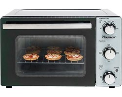 Bestron vrijstaande Mini Oven met 20L volume, Bakoven inlcusief Grillrooster & Bakschaal, met 3 programma's: Bovenwarmte, Onderwarmte en Bovenwarmte + Onderwarmte tot max. 230 °C, timerfunctie & indicatielampje, 1300 Watt, kleur: zilver / zwart