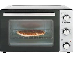 Bestron vrijstaande Mini Oven met 31L volume, Bakoven inlcusief Grillrooster, Draaispit, Bakschaal & Heteluchtfunctie, met 5 programma’s tot max. 230 °C, timer & indicatielampje, 1500 Watt, kleur: zilver / zwart