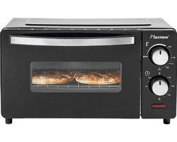 Bestron vrijstaande Mini Oven met 9L volume, Bakoven inlcusief Grillrooster & Bakschaal, Bovenwarmte + Onderwarmte tot max. 220 °C, timerfunctie & indicatielampje, 800 Watt, kleur: zilver / zwart