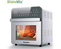 Biolomix - 15L Airfryer - 11 in 1 - Airfryer XXL - Multifunctionele elektrische oven - Heteluchtfriteuse - 1700 Watt - Led touchscreen - met Venster - Air Fryer - RVS - Inclusief 7 accesoires - Zilver