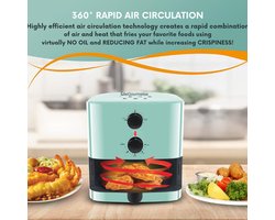 EAF-3218BL Persoonlijke Heteluchtfriteuse: Compact En Olievrij Gezond Koken – 700 W In Stijlvol Mintgroen