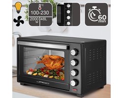 Floraya - Mini bakoven - Elektrische Oven - met rotatiespit - met timer - 48 Liter - 2000W - Dubbele glazendeur