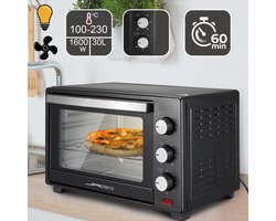 GoodVibes - Mini Oven van 30 Liter met Luchtrecirculatie en ingebouwde Timer - Binnenverlichting - Elektrisch - Deuren van Dubbelglas - 100-230 ° - 1600W - 5 Soorten Verwarming - 3 Sleuven Hoogtes - Mini Oven - Pizza Oven - Zwart