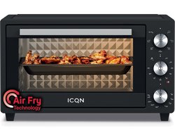 ICQN Mini Oven met Airfryer - 20L - Vrijstaand - Hetelucht Friteuse - 7 Grillfuncties - Timer - 1500W - 80°-230°C - Frituurmand/Bakplaat/Grill/ Kruimellade