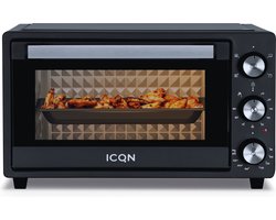 ICQN Vrijstaande Mini Oven - 20L - 1500 W - Convectie Mini Oven - Pizzaoven - Hetelucht - Timer - Zwart