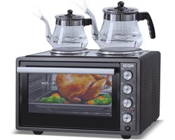 ICQN Vrijstaande Oven Met 2 Kookplaten - 42L - Convectie Mini Oven - Hetelucht - Grillfunctie - Geëmailleerde Holte - Zwart