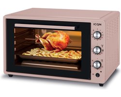 ICQN XXL Vrijstaande Oven - 60L - Convectie Mini Oven - Hetelucht & Grillfunctie - Geëmailleerde Holte - Roze