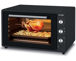 ICQN XXL Vrijstaande Oven - 60L - Convectie Mini Oven - Hetelucht & Grillfunctie - Geëmailleerde Holte - Zwart