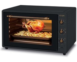 ICQN XXL Vrijstaande Retro Oven - 60L - Mini Oven - Hetelucht - Grillfunctie - Geëmailleerde Holte - Vintage oven - Zwart