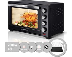 Jago - elektrische mini-grill oven met timer - dubbele glazen deur - 2000W - 48 liter - Zwart