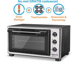 Merkador Vrijstaande Oven - 45 Liter - 1450 Watt - Dubbel glas - Heteluchtfunctie - RVS bedieningspaneel - Mini oven