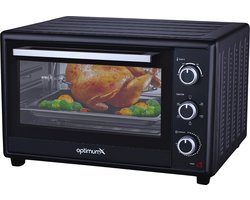 OptimumX Vrijstaande Ovens, 60 Liter Mini Oven – Convectie Oventje - Hetelucht - Draaispit - Timer - Zwart - 2200 Watt