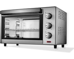 Professionele Elektrische Oven: Precisie Koken met Instelbare Temperatuur, Timer en 6 Kookmodus, Geventileerd, Zilver, 25 Liter - Inclusief Accessoires voor Culinaire Perfectie