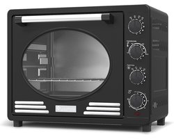 TurboTronic EV35 Elektrische vrijstaande retro oven - 35 Liter - Compact - Mini - Grillen, bakken en opwarmen - Hete lucht - Max. 230 graden - Timer - Draaispit - 1600W - Zwart