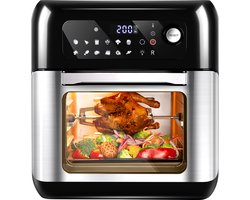 Uten Airfryer Oven - Heteluchtfriteuse - Airfryer XXL - 13 in 1 kookfuncties - Draaigrill, Droogautomaat, E-Kookboeken - 12 Programma's - 5 Accesoires - 25 tot 200°C - 1500 watt - Zwart