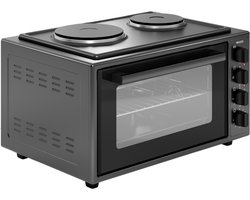 Wiggo WMO-E4562H(B) - Vrijstaande Mini Oven met kookplaat - Electrisch - 60 CM - 45 liter - 2000 W - 5 Jaar Garantie - Zwart