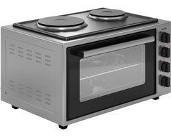 Wiggo WMO-E4562H(G) - Vrijstaande Mini Oven met kookplaat - Electrisch - 60 CM - 45 liter - 2000 W - 5 Jaar Garantie - Roestvrijstaal