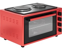 Wiggo WMO-E4562H(R) - Vrijstaande Mini Oven met kookplaat - Electrisch - 60 CM - 45 liter - 2000 W - 5 Jaar Garantie - Rood