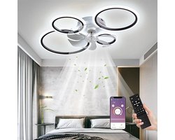 4 Ring Ventilator | Moderne Ringen LED Ventilator | Smart Lamp | 85 cm | Zwart | Bedienbaar Met Afstandsbediening & APP | Kroonluchter | Moderne Ventilator Licht