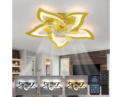 5 Lotus Ventilator Lamp - Plafondventilator - Goud - Smart Lamp - Met Dimmer - 3 Standen Ventilator - Keuken Lamp - Woonkamerlamp - Moderne lamp